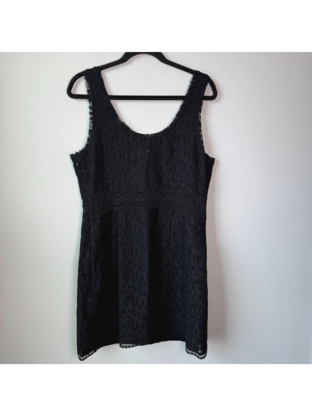 Free People Daisy Chain Lace Crochet Trim Mini Dress Black L Whimsygoth Boho - Picture 6 of 7